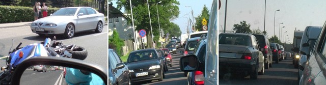 Kierowcy próbują ominąć korek na ul. Morskiej ulicą Franciszkańską.