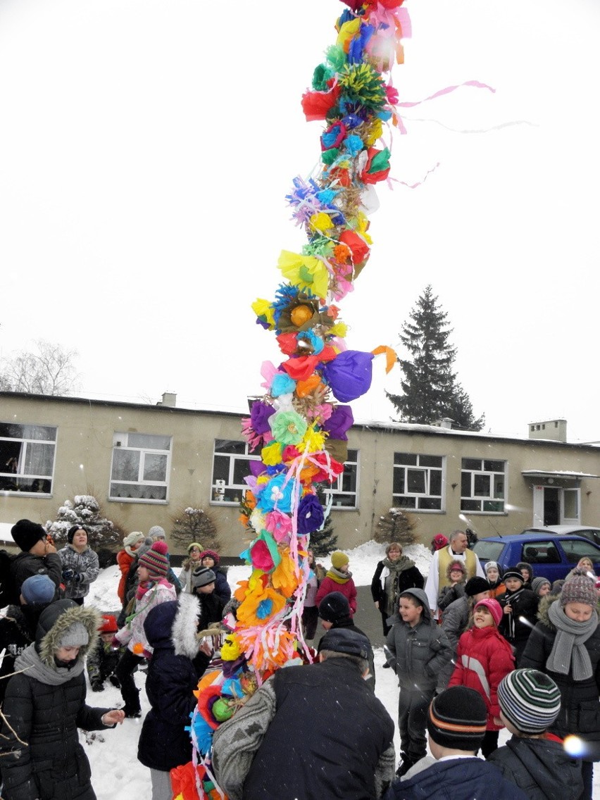  10-metrowa palma wielkanocna stanęła przy szkole w Szelejewie [zobacz zdjęcia]