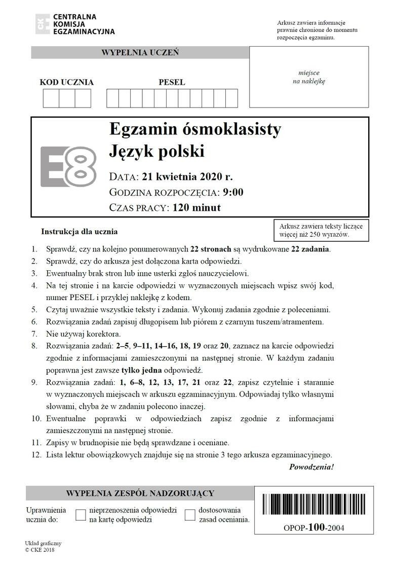 Egzamin ósmoklasisty 2021 Język Polski