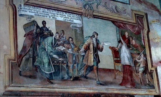 Kolejne prace konserwatorskie w klasztorze cysterskim w Jędrzejowie zakończone. Odnowiono fresk sklepienny i dwie ściany boczne. Zdjęcie współczesne po renowacji.