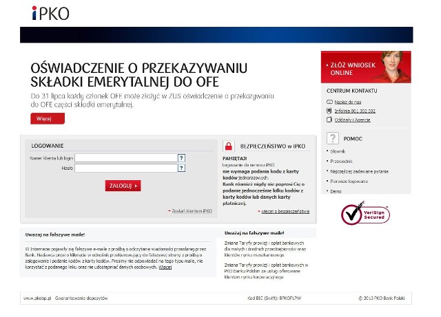 Tak wygląda strona internetowa PKO BP przygotowana przez oszustów. Wygląda identycznie, jak ta prawdziwa. Ma jednak zupełnie inny adres url.