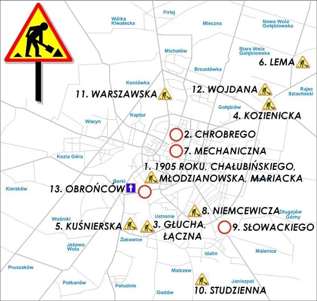 Mapa utrudnień w ruchu na radomskich ulicach.