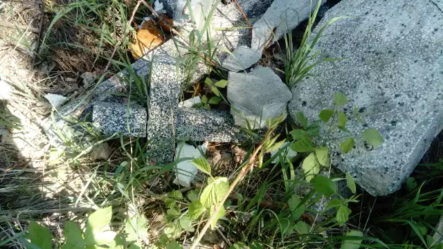Przy ulicy Kłokoczyckiej pod lasem ktoś wyrzucił zniszczone fragmenty nagrobków.