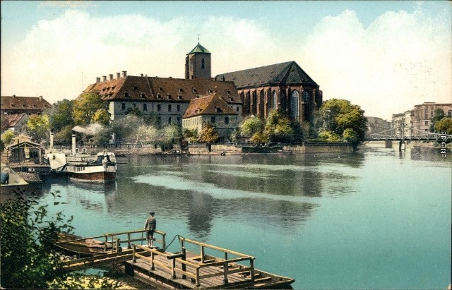 Wrocław rok 1920, Widok na kościół Najświętszej Marii Panny na Piasku.  Pocztówka wydana przez Kunstverlag Bruno Scholza w Breslau
