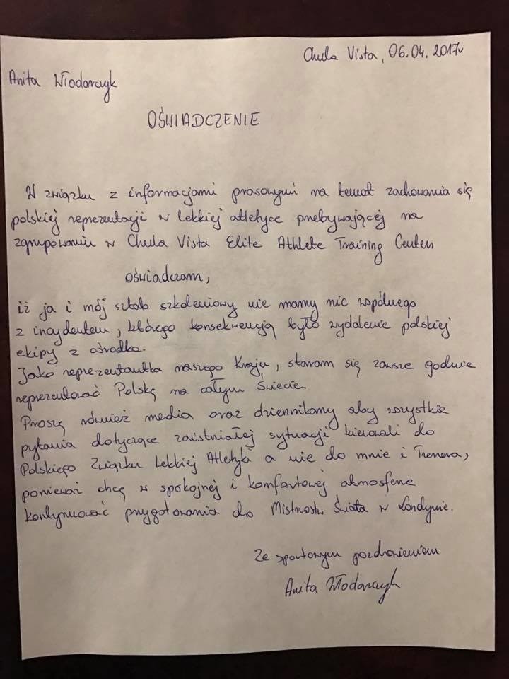 Oświadczenie Anity Włodarczyk w związku z aferą w hotelu...