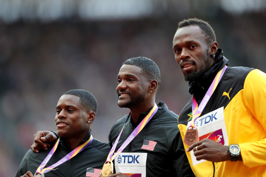 Usain Bolt, Justin Gatlin i Christian Coleman, Londyn 2017