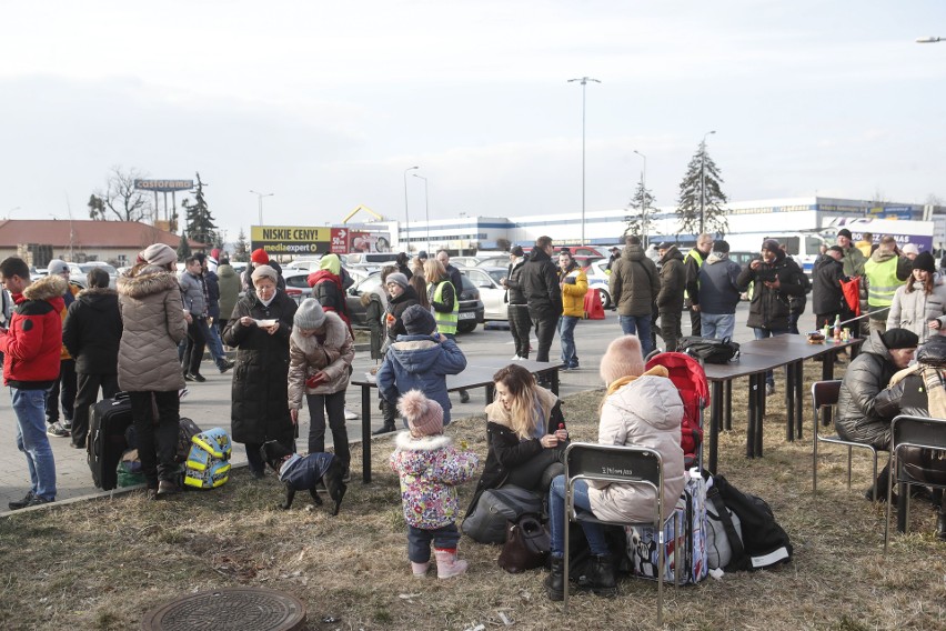 W Przemyślu, na parkingu obok hipermarketu, powstaje miasteczko namiotowe z pomocą dla uchodźców z Ukrainy [ZDJĘCIA]