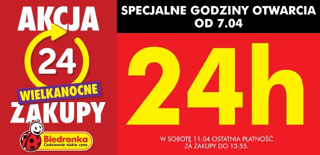 Sklepy Biedronki w Wielką Sobotę będą zamykane ok. go 14. O 13.55 mają być przyjmowane ostatnie płatności