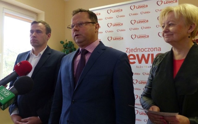 Wtorkowa konferencja prasowa Zjednoczonej Lewicy. Od lewej: Cezary Olejniczak, Andrzej Szejna i Irena Romanowska.