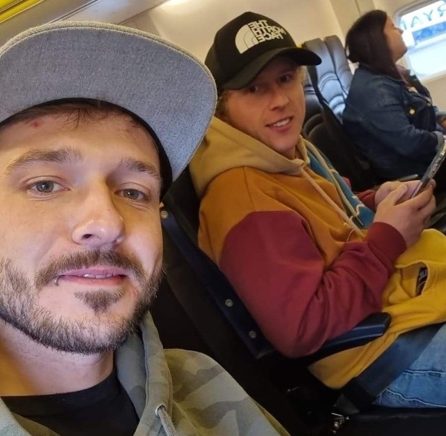 Vaclav Milik i Andrzej Lebiediew na pokładzie samolotu do Polski
