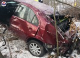 Wypadek w Kolonii Góra Puławska. Ford rozbił się na drzewie. Kierowca jest ciężko ranny