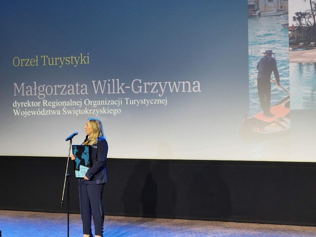 Dyrektor biura zarządu Regionalnej Organizacji Turystycznej Województwa Świętokrzyskiego Małgorzata Wilk – Grzywna dziękuje kapitule za przyznaną nagrodę.