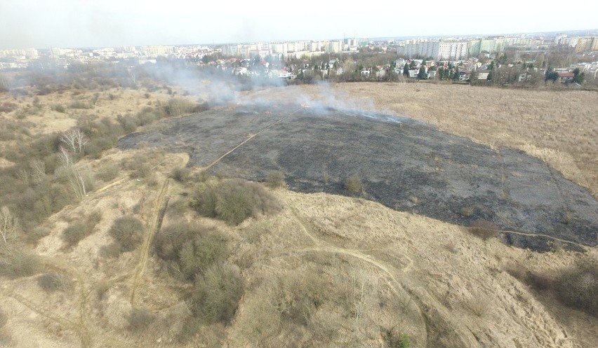 Pożar traw na górkach czechowskich w Lublinie