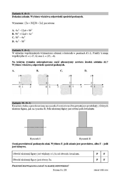 Egzamin ósmoklasisty 2019 Matematyka [ODPOWIEDZI ARKUSZE, ZADANIA