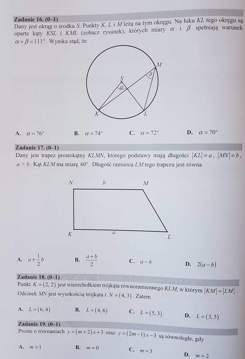 ARKUSZE CKE MATEMATYKA, MATURA 2019, ODPOWIEDZI