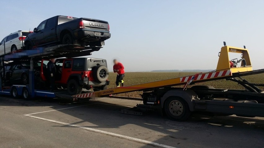 Ta ciężarówka wiozła samochody z Holandii do Polski. Po...