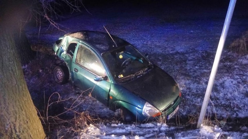 Wypadek w gminie Malbork. 19-latka wjechała w drzewo na skrzyżowaniu [ZDJĘCIA]