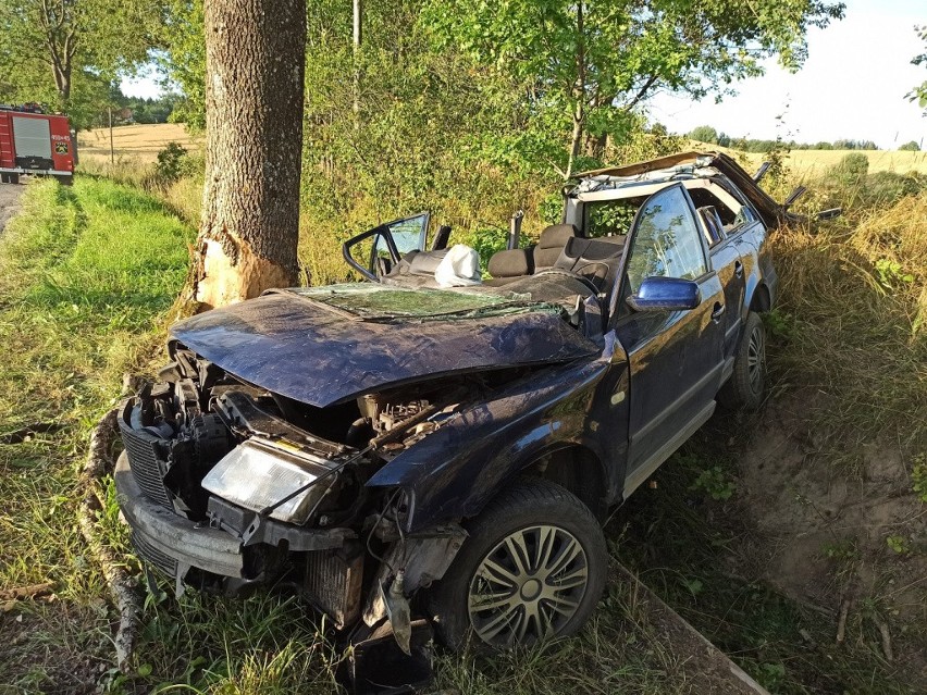 Budwiecie. Auto wbiło się w drzewo. Rannych trzeba było wycinać (zdjęcia)