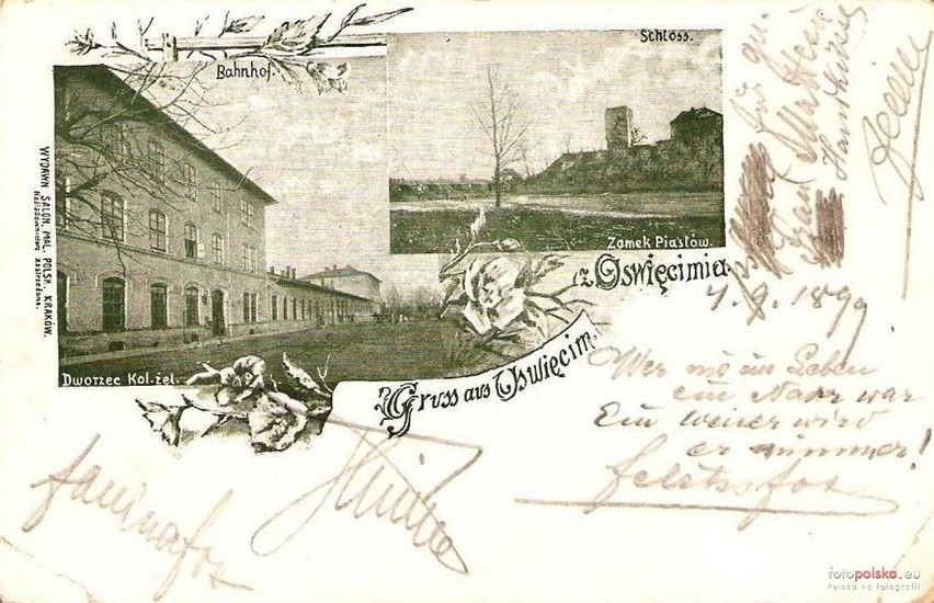 Kartka pocztowa z Oświęcimia z 1899 roku z dworcem kolei...