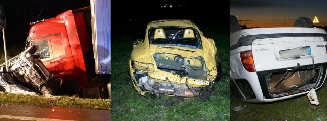 To był tragiczny początek tygodnia. Od lewej: Tragedia na ósemce, dachowanie porsche, wypadek na DK61.