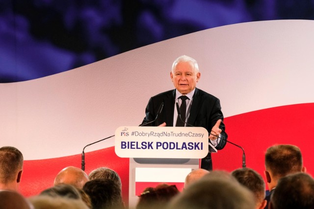 Jarosław Kaczyński podczas konwencji w Bielsku Podlaskim