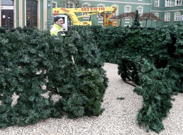 Rozpoczęła się instalacja bożonarodzeniowego drzewka, które przez najbliższe tygodnie będzie ozdobą Placu Armii Krajowej.