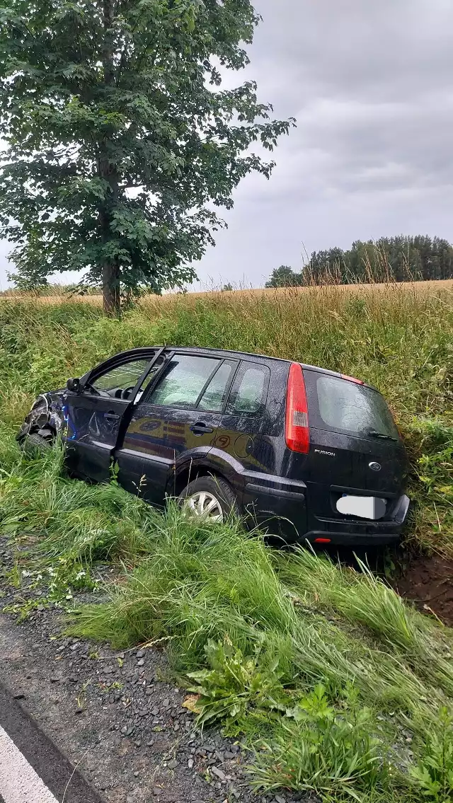 Kraksa na DW 213. Auto otarło się o drzewo.