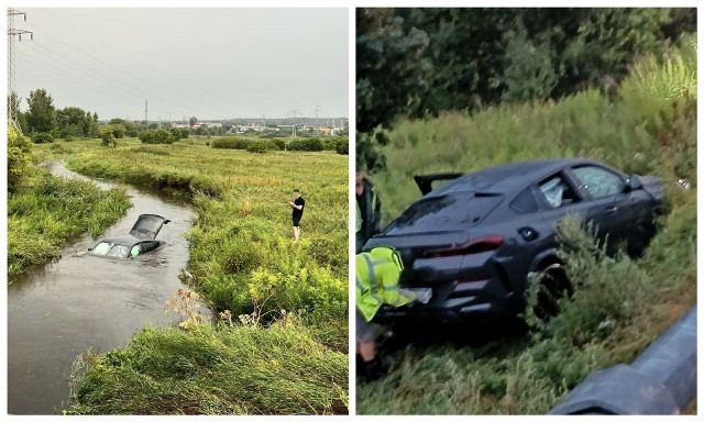 Kierowca BMW zjechał z ulicy Produkcyjnej w Białymstoku i wpadł do rzeki Białej