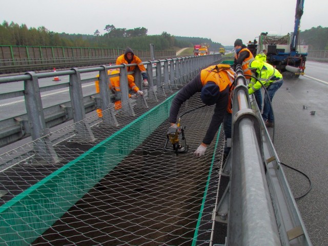 Rozpoczęło się sukcesywne montowanie siatek zabezpieczających na newralgicznych obiektach na drogach ekspresowych i autostradach.
