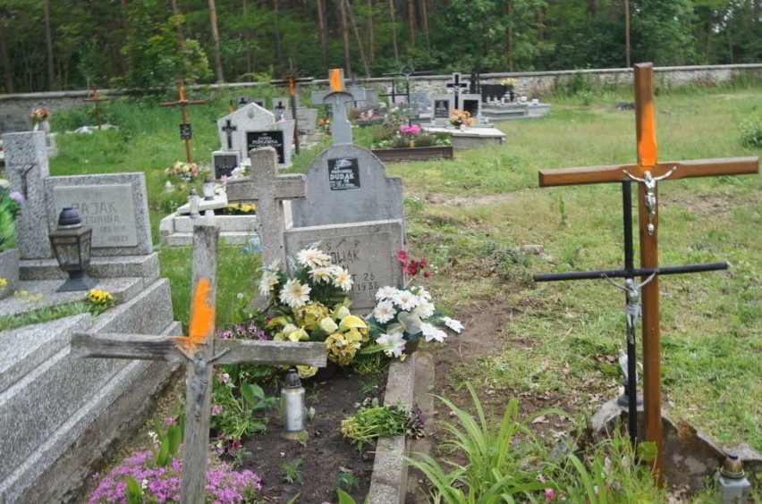 Ksiądz pomalował sprayem krzyże na cmentarzu pod Wieluniem. Tak zachęca do dbania o groby [ZDJĘCIA]