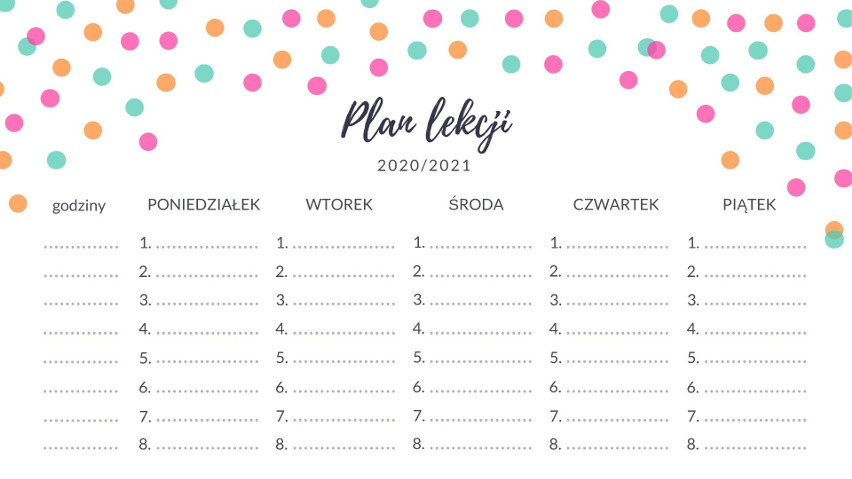 Plan lekcji DO DRUKU dla dzieci i młodzieży 2020/2021. Wzory planów