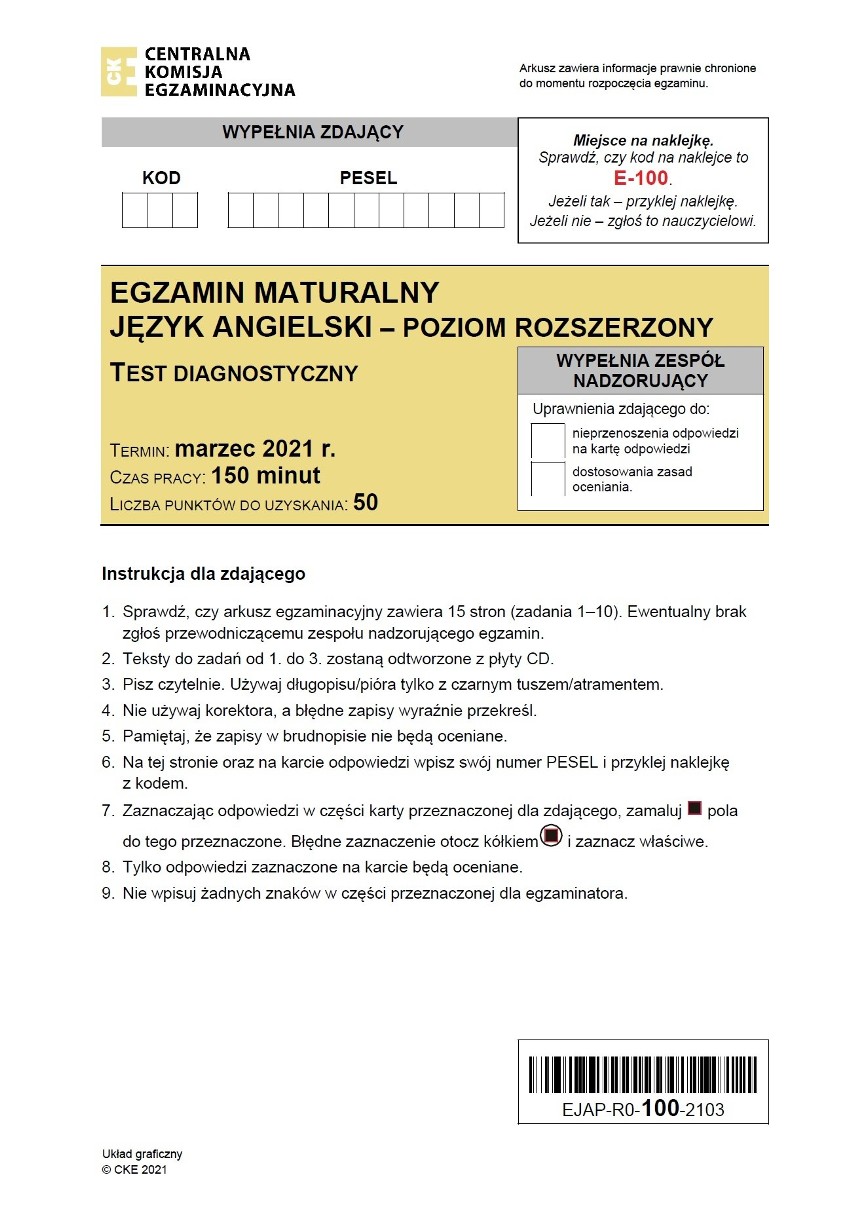 PRÓBNA MATURA 2021 Z ANGIELSKIEGO - POZIOM ROZSZERZONY -...