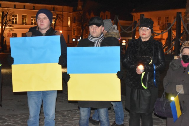 Podczas demonstracji w Olkuszu kilkadziesiąt osób wyraziło solidarność z Ukrainą