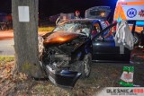 VW uderzył w drzewo. Jedna osoba ranna [ZDJĘCIA] 