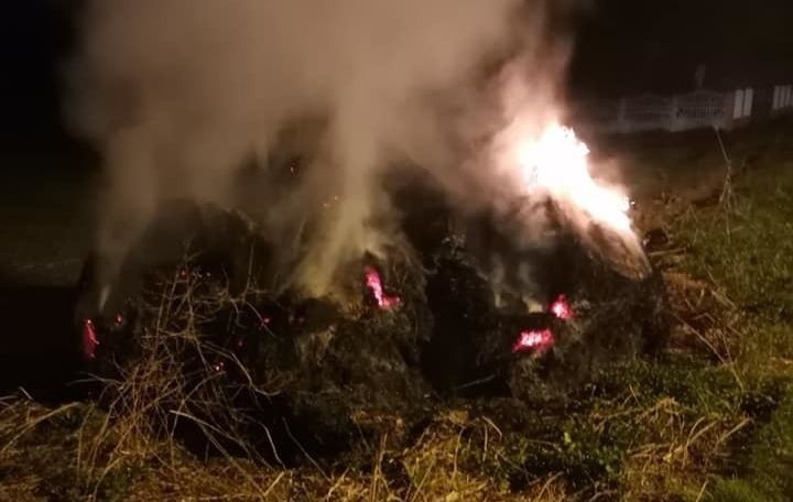 Pożar balotów słomy w Nieprowicach w gminie Złota. Strażacy w akcji