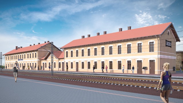Wizualizacja przebudowanego dworca kolejowego w Rozwadowie, który zachowa bryłę i elementy starej zabytkowej architektury