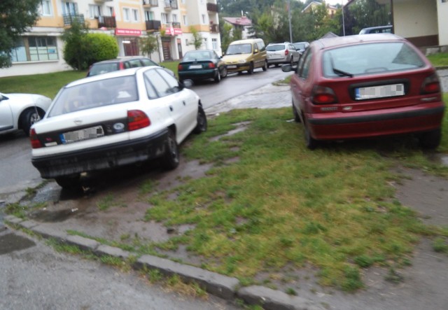 Na ul. D. Muśnickiego w Gorzowie autodranie parkują na trawniku.