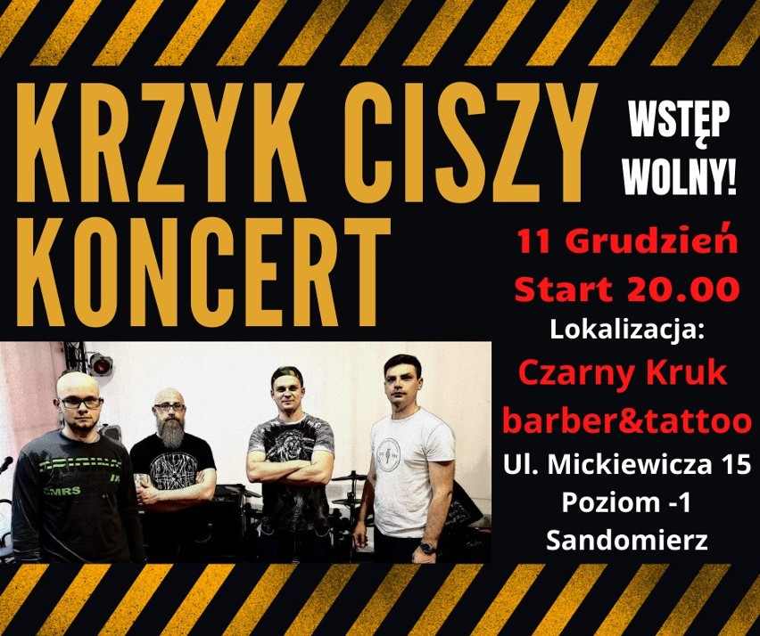 Salon Czarny Kruk barber&tattoo w Sandomierzu zaprasza na koncert zespołu "Krzyk Ciszy". Warto skorzystać