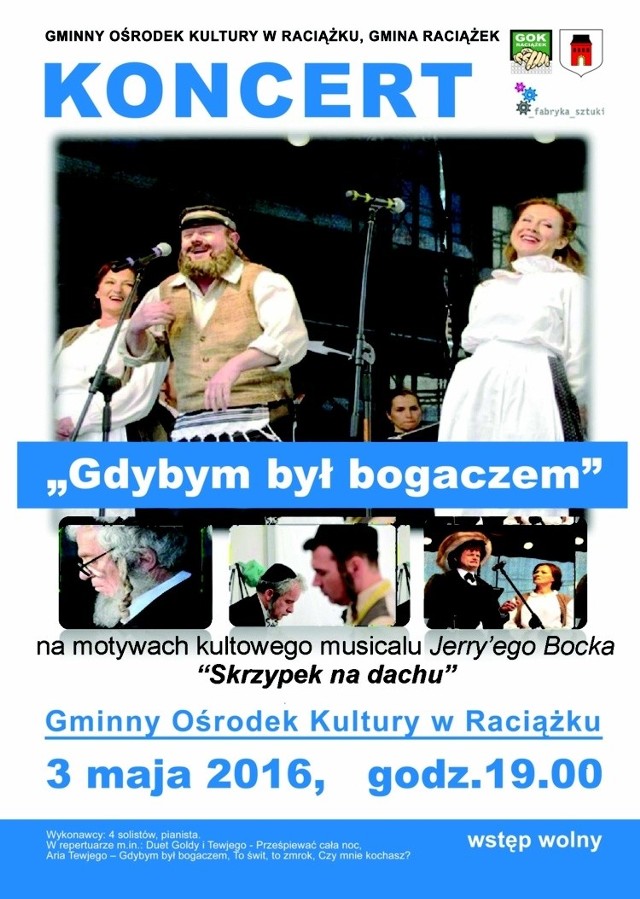 Na koncert zaprasza raciążecka placówka kultury i urząd gminy do sali GOK w przyszły wtorek, 3 maja, o godz. 19.