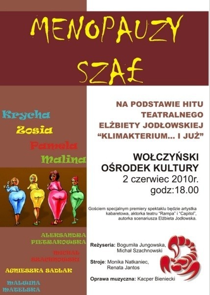 Wołczyński Ośrodek Kultury zaprasza 2 czerwca na spektakl pt. "Menopauzy szał".