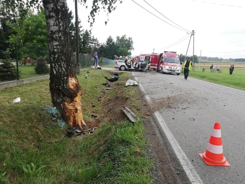 Groźny wypadek pod Gdowem. Samochód uderzył w drzewo [ZDJĘCIA]