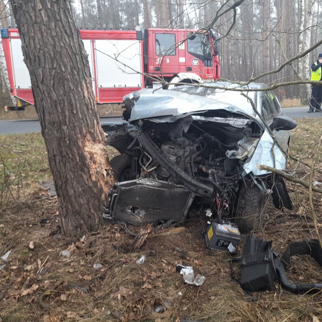 Seat ibiza wypadł z drogi i uderzył w drzewo.