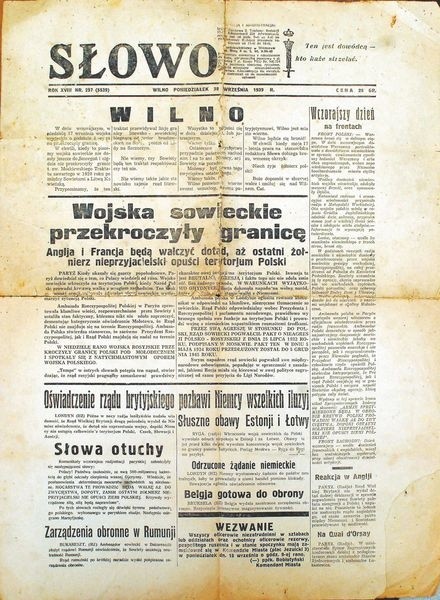 Dziś mija 70. rocznica wkroczenia armii Związku Radzieckiego na wschodnie tereny Rzeczpospolitej. Zobacz pierwszą stronę gazety z 18 września 1939 roku!