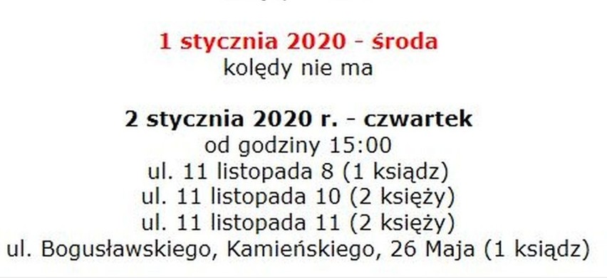 Oto plan kolędy w ostrołęckiej parafii Św. Antoniego