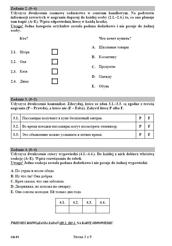Egzamin gimnazjalny 2015: Rosyjski, poziom podstawowy...