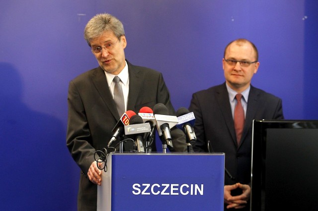 Piotr Mync podczas ogłoszenia jego nominacji na zastępcę prezydenta Szczecina - kwiecień 2013 roku