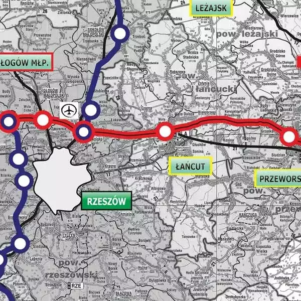 Na trasie Rzeszów - Przeworsk zaprojektowano 2 węzły drogowe, 10 wiaduktów drogowych, 4 wiadukty autostradowe, 4 przejścia dla zwierząt, 6 mostów (w tym pełniących funkcje przejść dla zwierząt) oraz 3 przejazdy gospodarcze pod autostradą.