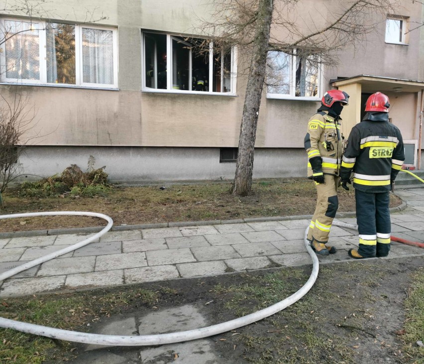 Pożar mieszkania w bloku na ul. Rogozińskiego w Przemyślu. Wyjechały trzy zastępy strażaków [ZDJĘCIA]