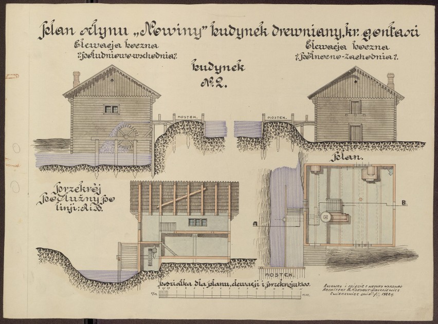 Projekt młynu „Nowiny”, 1922 r., Archiwum Ordynacji...