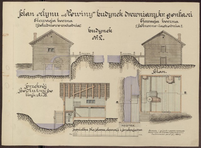 Projekt młynu „Nowiny”, 1922 r., Archiwum Ordynacji Zamojskiej ze Zwierzyńca [1581-1588] 1589-1944, Inwentarz materiałów kartograficznych Archiwum Ordynacji Zamojskiej, sygn. 1077